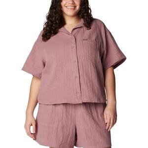 Columbia Holly Hideaway Women’s Top 2X Dusty Rose Short Sleeve Button Shirt